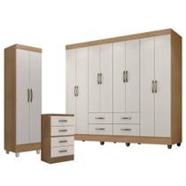 Guarda Roupa Casal Porto Com Cômoda 4 Gavetas E Armário Multiuso Lite Nature Off White Leão