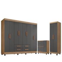 Guarda Roupa Casal Porto Com Cômoda Lite 4 Gavetas 01 Porta E Armário Multiuso Lite Nature Cinza - Móveis Leão Guarda Roupa Casal Porto Com Cômoda Lite 4 Gavetas 01 Porta E Armário Multiuso Lite Nature Cinza - Móveis Leão