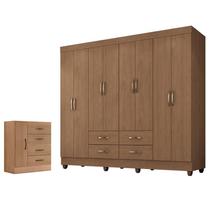 Guarda Roupa Casal Porto com Cômoda Lite 4 Gavetas 1 Porta Carvalho OAK Móveis Leão