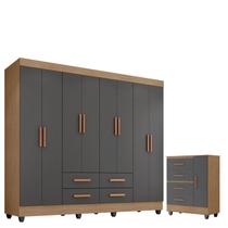 Guarda Roupa Casal Porto com Cômoda Lite 4 Gavetas 1 Porta Nature Cinza Móveis Leão Guarda Roupa Casal Porto com Cômoda Lite 4 Gavetas 1 Porta Nature Cinza Móveis Leão