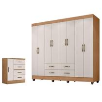 Guarda Roupa Casal Porto com Cômoda Lite 4 Gavetas 1 Porta Nature Off White Móveis Leão
