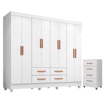 Guarda Roupa Casal Porto com Cômoda Lite 4 Gavetas Branco Brilho Móveis Leão Guarda Roupa Casal Porto com Cômoda Lite 4 Gavetas Branco Brilho Móveis Leão