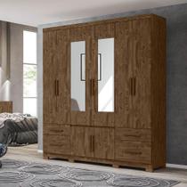 Guarda Roupa Casal Porto Plus 8 Portas com Espelho 4 Gavetas Castanho Wood