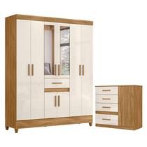 Guarda Roupa Casal Portugal com Espelho e Cômoda Vênus Freijó Off White Moval