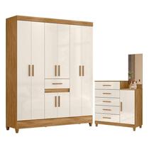 Guarda Roupa Casal Portugal e Cômoda Lisboa Freijó Off White Moval