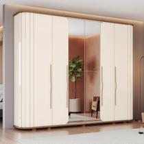 Guarda-Roupa Casal Premium Cantos Arredondados com Ripado 6 Portas com Amortecimento 6 Gavetas com U Off White/Nature Guarda-Roupa Casal Premium Cantos Arredondados com Ripado 6 Portas com Amortecimento 6 Gavetas com U Off White/Nature