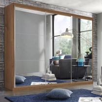 Guarda Roupa Casal Premium Elle 205,9cm com Espelho 3 Portas 4 Gavetas Yescasa Marrom/Freijó