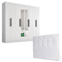 Guarda Roupa Casal Prime 1684 com Espelho e Cabeceira Luiza 140cm Branco - Araplac