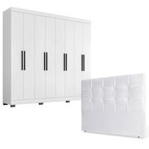 Guarda Roupa Casal Prime 1684 com Pés Reto News Cinza e Cabeceira Luiza 140cm Branco - Araplac