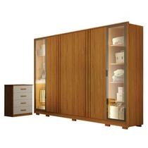 Guarda Roupa Casal Prime 6 Portas Com LED Cinamomo com Cômoda Rubi 4 Gavetas Cinamomo Off-White Leifer Guarda Roupa Casal Prime 6 Portas Com LED Cinamomo com Cômoda Rubi 4 Gavetas Cinamomo Off-White Leifer