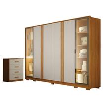 Guarda Roupa Casal Prime 6 Portas Com LED com Cômoda Rubi 4 Gavetas Cinamomo Off White Leifer Guarda Roupa Casal Prime 6 Portas Com LED com Cômoda Rubi 4 Gavetas Cinamomo Off White Leifer