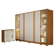 Guarda Roupa Casal Prime 6 Portas Com Led Com Cômoda São Paulo 6 Gavetas 2 Portas Cinamomo Off White - Leifer