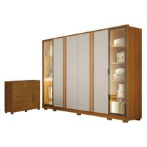 Guarda Roupa Casal Prime 6 Portas Com LED Off White com Cômoda São Paulo 6 Gavetas 2 Portas Cinamomo Leifer
