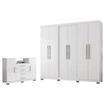 Guarda Roupa Casal Prime 6000 e Cômoda 8020 Branco com New Pés - Araplac