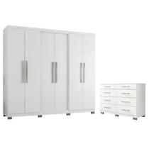 Guarda Roupa Casal Prime 6000 e Cômoda 8050 Branco com New Pés - Araplac