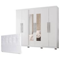 Guarda Roupa Casal Prime 7000 com New Pés e Cabeceira Luiza 140cm Branco - Araplac