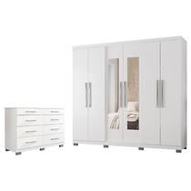 Guarda Roupa Casal Prime 7000 com New Pés e Cômoda 8050 Branco - Araplac