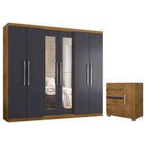 Guarda Roupa Casal Prime 7000 e Cômoda 8000 Freijó Carbono com Pés - Araplac Guarda Roupa Casal Prime 7000 e Cômoda 8000 Freijó Carbono com Pés - Araplac