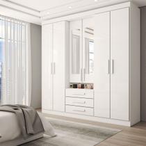 Guarda-Roupa Casal Real 6 Portas 3 Gavetas com Espelho 100% Mdf Branco - Panorama Móveis Guarda-Roupa Casal Real 6 Portas 3 Gavetas com Espelho 100% Mdf Branco - Panorama Móveis