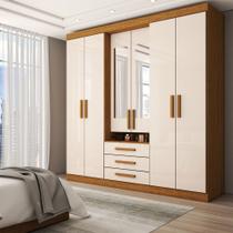 Guarda-Roupa Casal Real 6 Portas 3 Gavetas com Espelho 100% Mdf Cinamomo/Off White - Panorama Móveis Guarda-Roupa Casal Real 6 Portas 3 Gavetas com Espelho 100% Mdf Cinamomo/Off White - Panorama Móveis