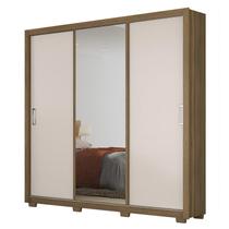 Guarda Roupa Casal Residence 3 Portas Amêndola/Off White com Espelho e Pés - Demóbile