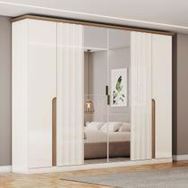 Guarda-Roupa Casal Rio com Espelho 6 Portas 6 Gavetas Off White/Nature - Panorama Móveis