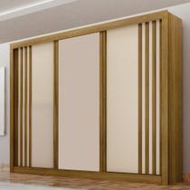 Guarda Roupa Casal Ripado 3 Portas de Correr Em MDF Milano Leifer