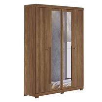 Guarda Roupa Casal Ripado 4 Portas Buriti com Espelho e Pés Jatobá Acetinado - Santos Andirá