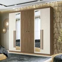 Guarda Roupa Casal Ripado 6 Portas 4 Gavetas Antony com Espelhos