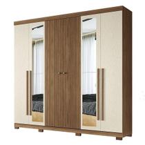 Guarda Roupa Casal Ripado 6 Portas Buriti Com Espelho E Pés Jatobá Areia Acetinado - Santos Andirá