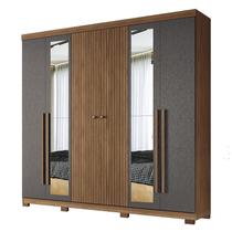 Guarda Roupa Casal Ripado 6 Portas Buriti com Espelho e Pés Jatobá Grafite Acetinado - Santos Andirá