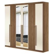 Guarda Roupa Casal Ripado 6 Portas Buriti Jatobá Areia Acetinado com Espelho - Santos Andirá