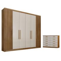 Guarda Roupa Casal Ripado Bolonha e Gaveteiro Milão com Chave Cumaru 25 Fendi - Novo Horizonte