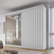 Guarda Roupa Casal Ripado com Espelho 2 Portas 4 Gavetas Atlanta Branco Acetinado Made Marcs