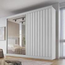 Guarda Roupa Casal Ripado com Espelho 2 Portas 4 Gavetas Atlanta Branco Acetinado Made Marcs