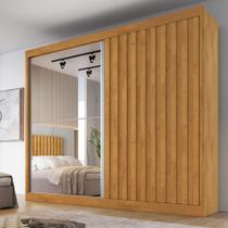 Guarda Roupa Casal Ripado com Espelho 2 Portas de Correr em MDF Atlanta Made Marcs