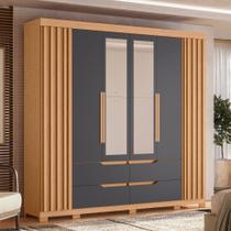 Guarda Roupa Casal Ripado com Espelho 6 Portas 4 Gavetas e Pés Doble Albatroz