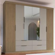 Guarda Roupa Casal Ripado com Espelho 6 Portas 4 Gavetas Vegas Faimec