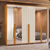 Guarda Roupa Casal Ripado em MDF 6 Portas com Espelhos e Pés Volpi Madetec