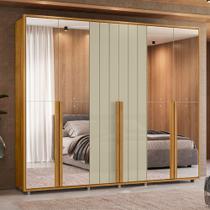 Guarda Roupa Casal Ripado em MDF 6 Portas com Espelhos e Pés Volpi Madetec