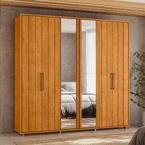 Guarda Roupa Casal Ripado em MDF com Espelhos 6 Portas e Pés Miro Madetec