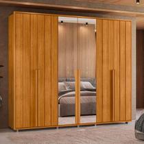 Guarda Roupa Casal Ripado em MDF com Espelhos 6 Portas e Pés Volpi Madetec