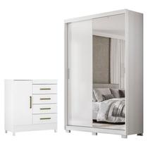 Guarda Roupa Casal Riva Branco Amêndola Touch Flex com Espelho e Pés e Cômoda Montevideu Branco Flex com Pés - Demóbile