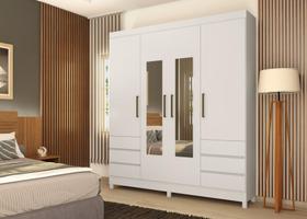 Guarda-Roupa Casal Roma 4 Portas com Espelho 6 Gavetas Branco MDP