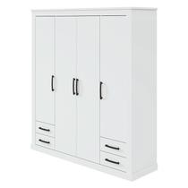 Guarda Roupa Casal Rustic 4 Portas Branco Brilho - Lopas