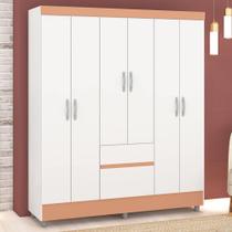 Guarda-Roupa Casal San Diego 6 Portas 2 Gavetas Branco/Camarim - Panorama Móveis Guarda-Roupa Casal San Diego 6 Portas 2 Gavetas Branco/Camarim - Panorama Móveis