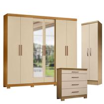 Guarda Roupa Casal San Diego com Espelho com Cômoda 4 Gavetas New e Multiuso New Egito Carvalho Americano Off White - Incorplac