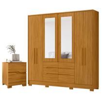 Guarda Roupa Casal San Francisco 6 Portas Cinamomo com Espelho com Mesa de Cabeceira Ares Cinamomo - Moval Guarda Roupa Casal San Francisco 6 Portas Cinamomo com Espelho com Mesa de Cabeceira Ares Cinamomo - Moval