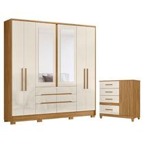 Guarda Roupa Casal San Francisco e Cômoda Vênus Freijó Off White com Pés - Moval