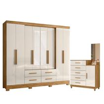 Guarda Roupa Casal San Lorenzo com Espelho e Cômoda Lisboa Freijó Off White Moval Guarda Roupa Casal San Lorenzo com Espelho e Cômoda Lisboa Freijó Off White Moval